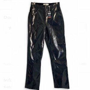 Abercrombie Black Vinyl High-Shine Straight Leg Pants